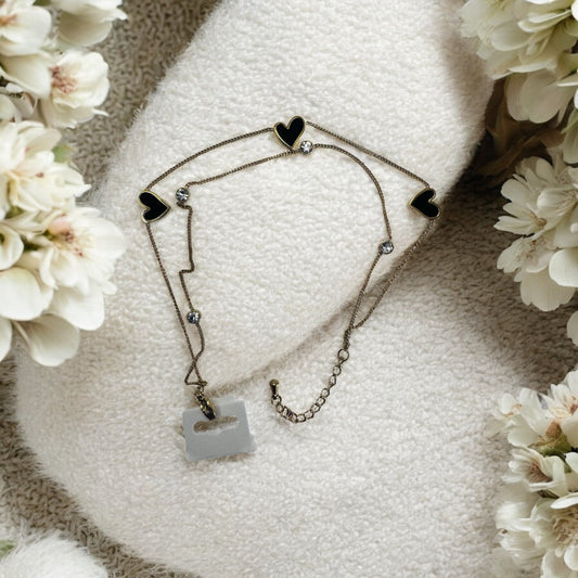 Heart Charm Anklet | Double-Layer Chain with Crystal & Enamel Hearts