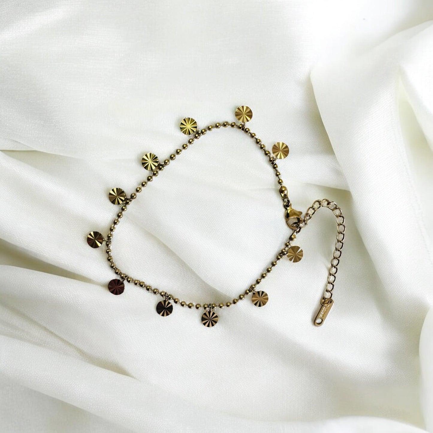 Gold Disc Charm Anklet | Radiant Everyday Jewelry by Thyadin Livings