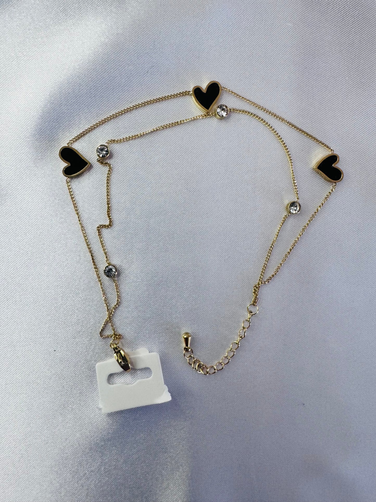 Heart Charm Anklet | Double-Layer Chain with Crystal & Enamel Hearts