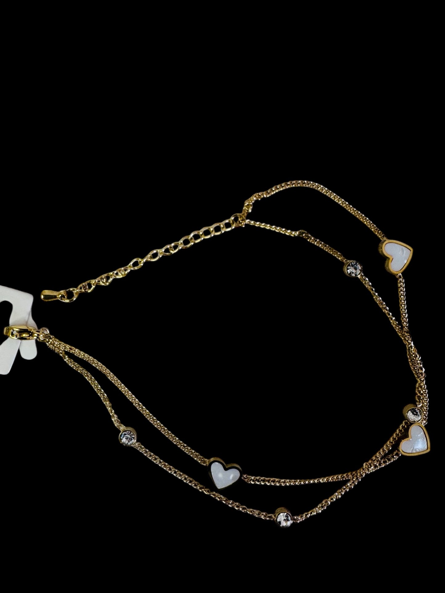 Heart Charm Anklet | Double-Layer Chain with Crystal & Enamel Hearts